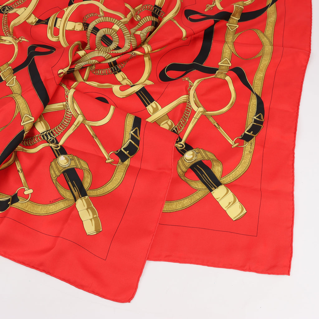 Hermès Carré 90 " Eperon d'or" Silk handkerchief in Red