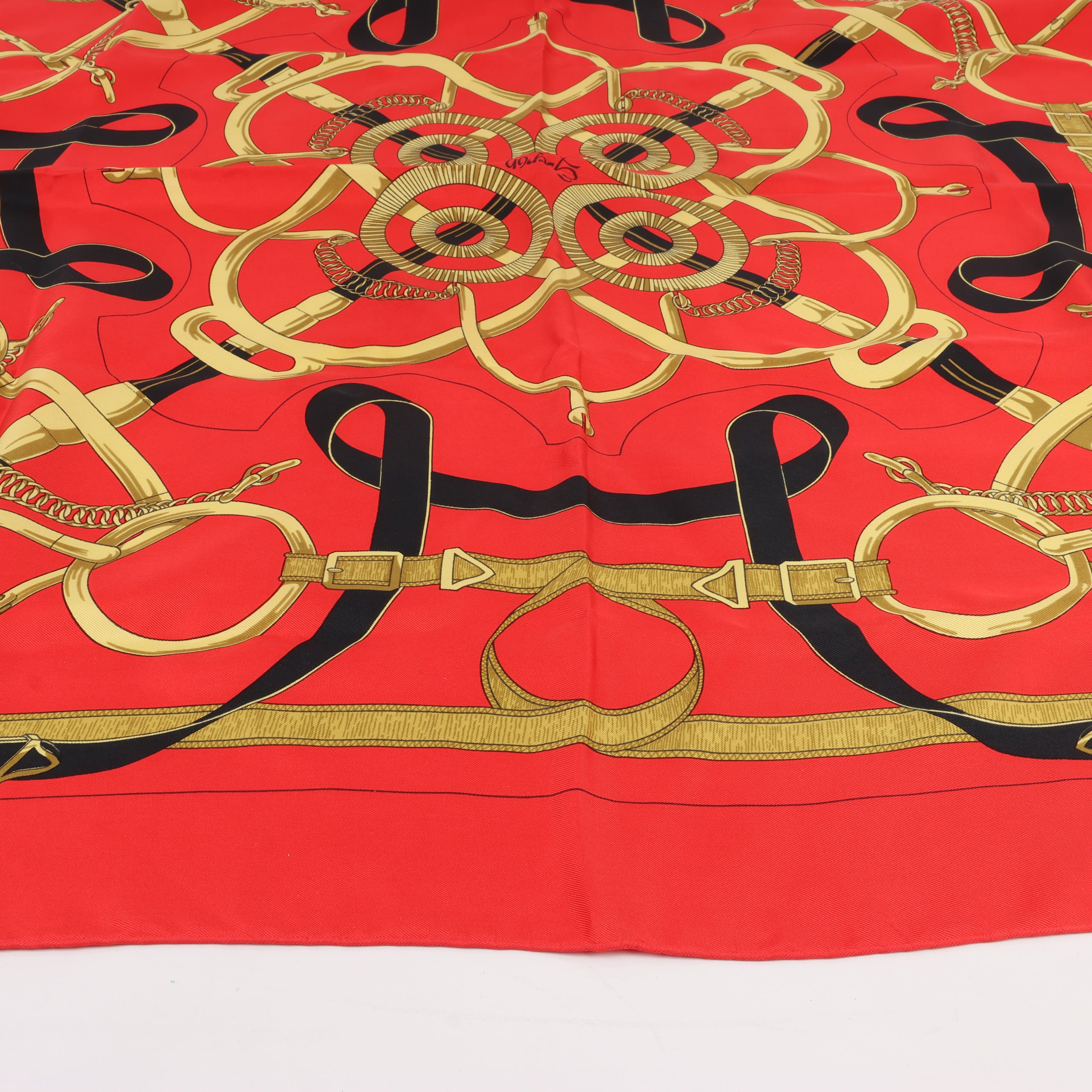 Hermès Carré 90 " Eperon d'or" Silk handkerchief in Red