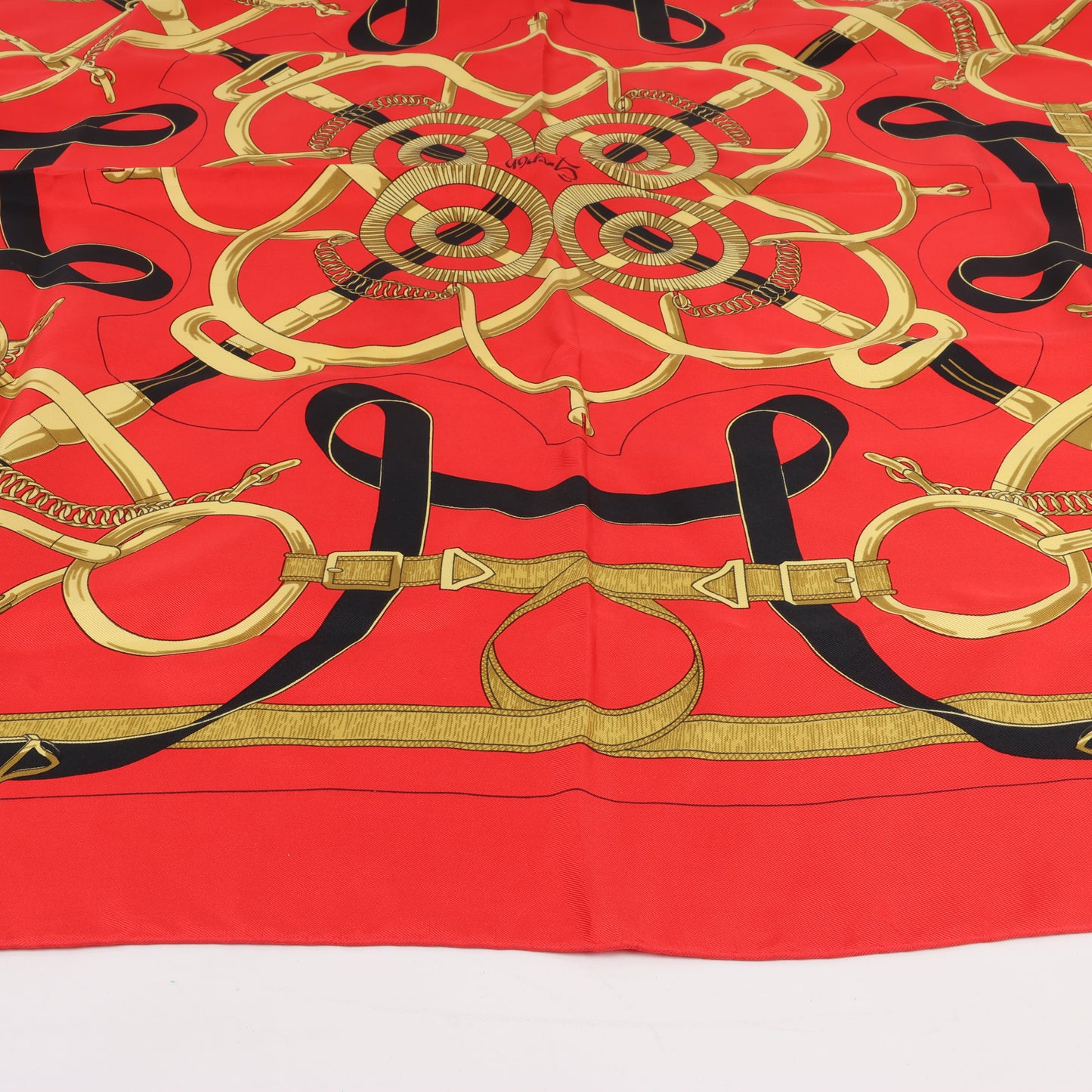 Hermès Carré 90 " Eperon d'or" Silk handkerchief in Red