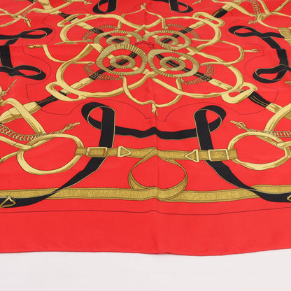 Hermès Carré 90 " Eperon d'or" Silk handkerchief in Red