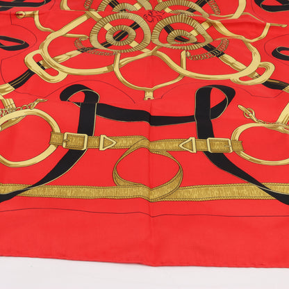Hermès Carré 90 " Eperon d'or" Silk handkerchief in Red
