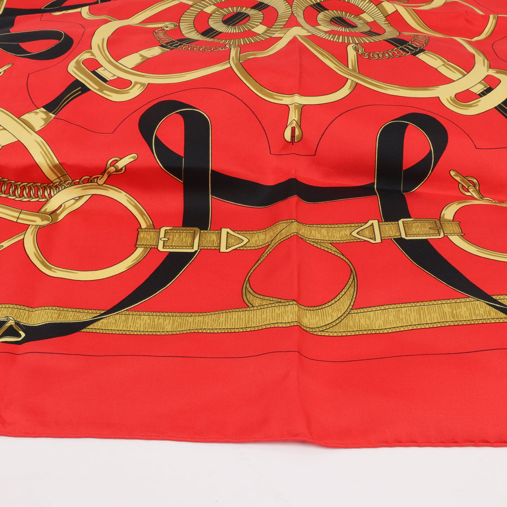 Hermès Carré 90 " Eperon d'or" Silk handkerchief in Red