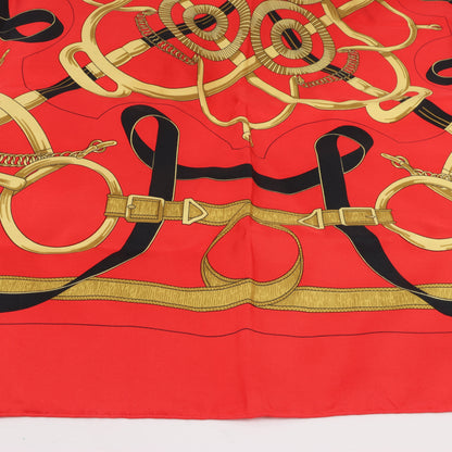 Hermès Carré 90 " Eperon d'or" Silk handkerchief in Red