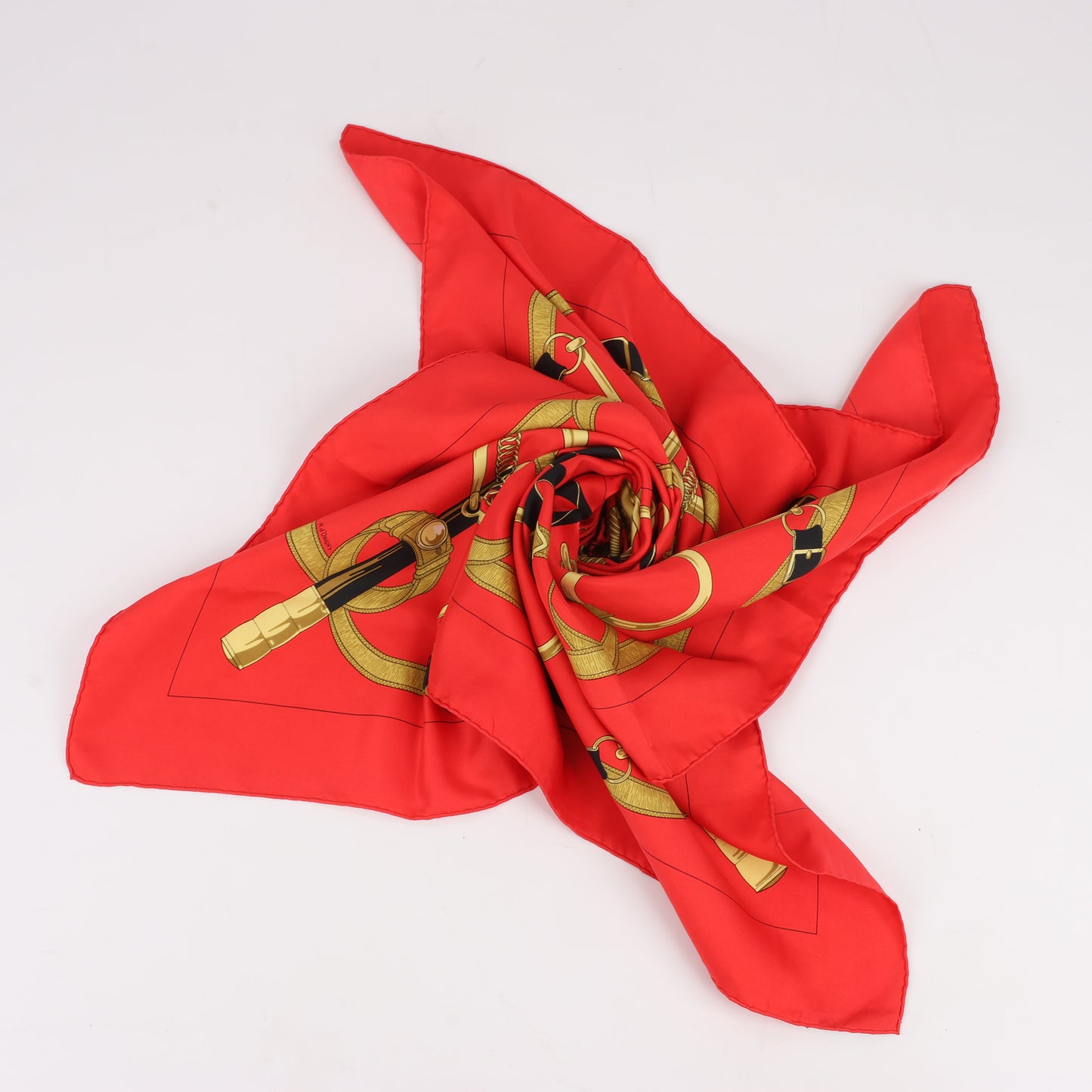 Hermès Carré 90 " Eperon d'or" Silk handkerchief in Red