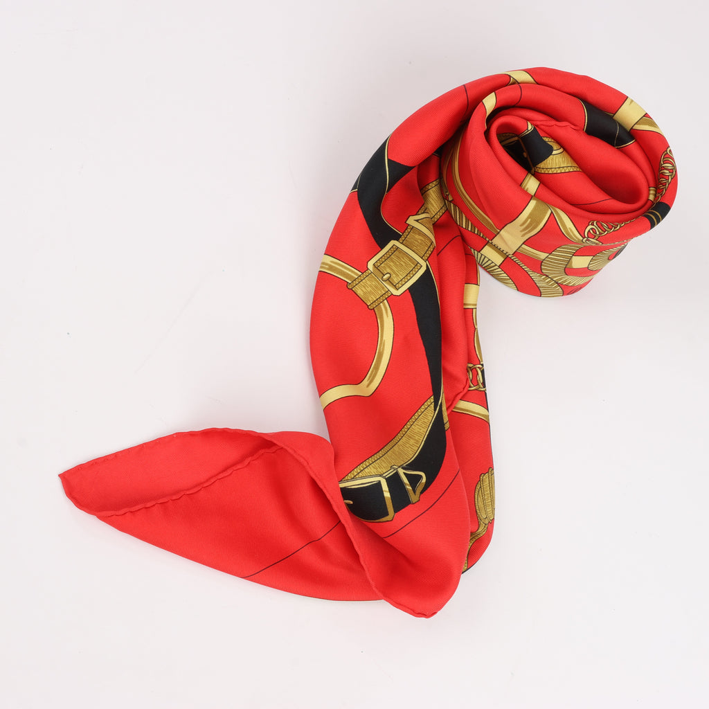 Hermès Carré 90 " Eperon d'or" Silk handkerchief in Red
