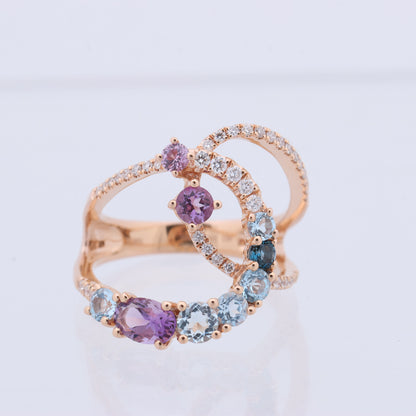 Non Signe / Unsigned Diamond Ring in Multicolor K18PG 5.3g 129 S008 D026