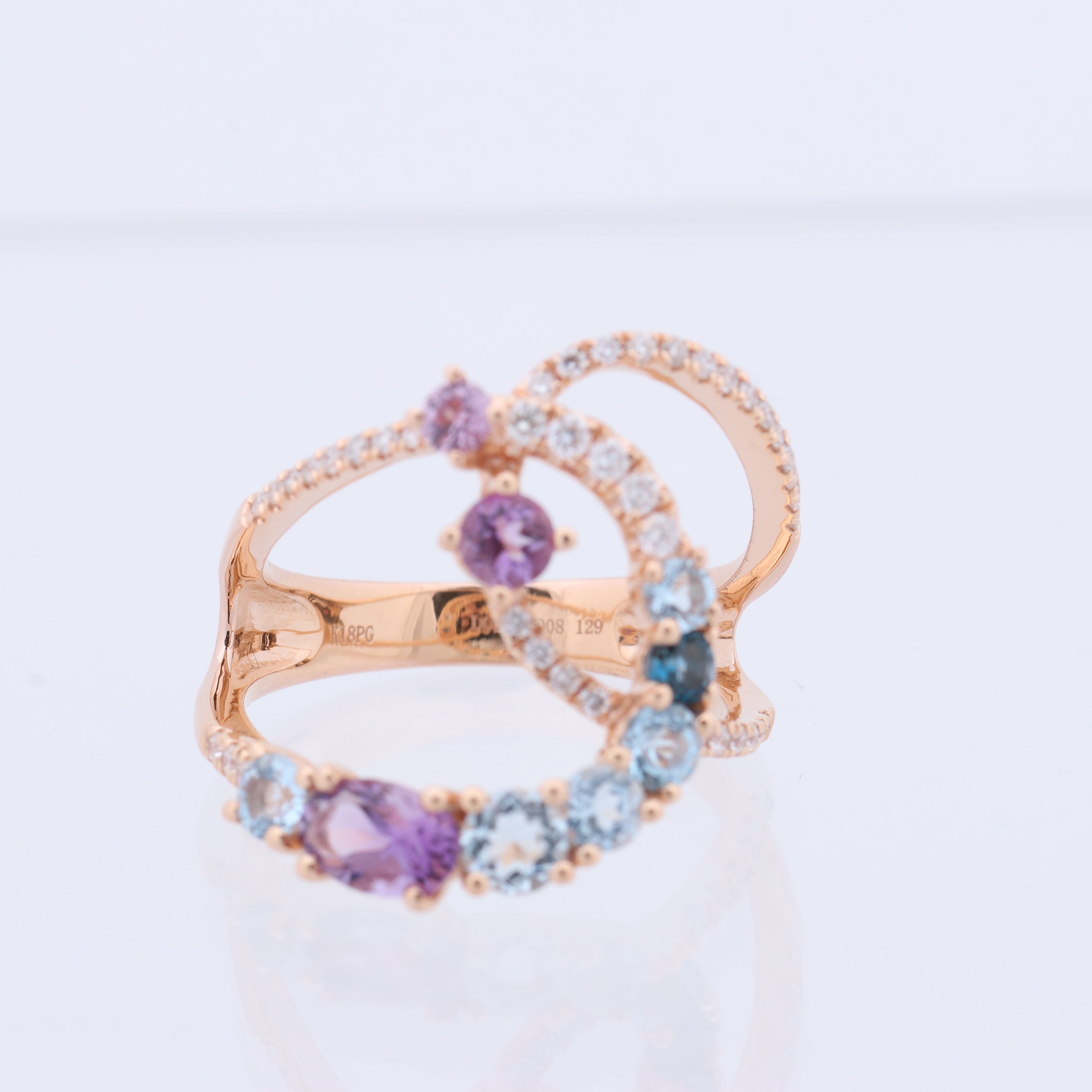 Non Signe / Unsigned Diamond Ring in Multicolor K18PG 5.3g 129 S008 D026