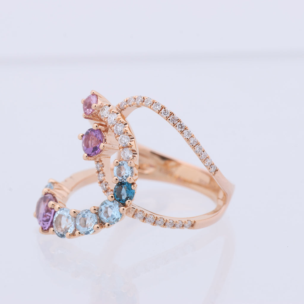 Non Signe / Unsigned Diamond Ring in Multicolor K18PG 5.3g 129 S008 D026