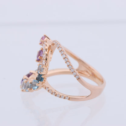 Non Signe / Unsigned Diamond Ring in Multicolor K18PG 5.3g 129 S008 D026