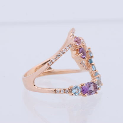 Non Signe / Unsigned Diamond Ring in Multicolor K18PG 5.3g 129 S008 D026