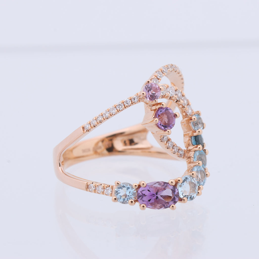 Non Signe / Unsigned Diamond Ring in Multicolor K18PG 5.3g 129 S008 D026