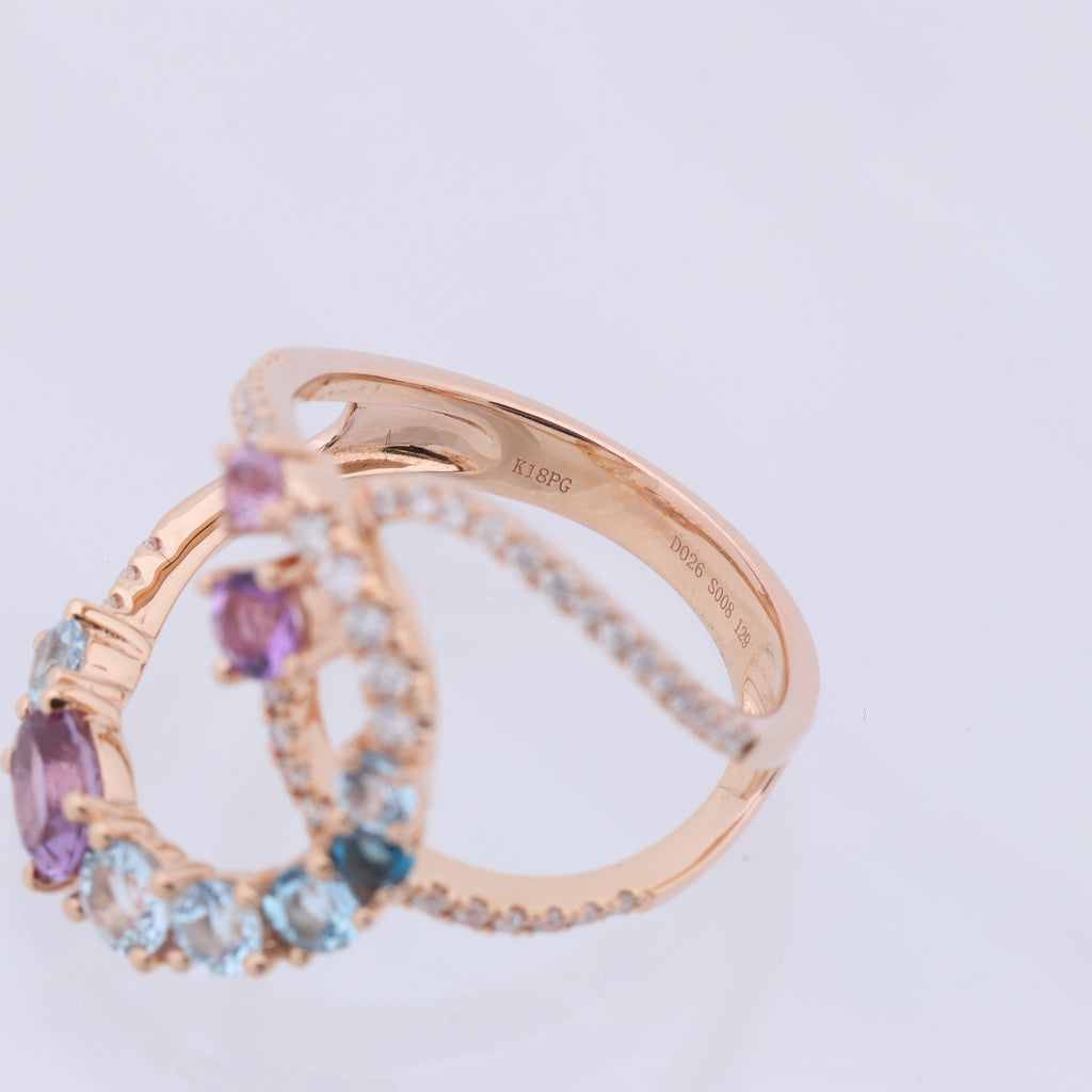 Non Signe / Unsigned Diamond Ring in Multicolor K18PG 5.3g 129 S008 D026