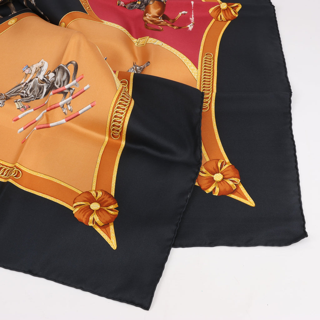 Hermès Carré 90 "ECOLE FRANCAISE D'EQUITATION" 100% Silk Scarf in Red x Black