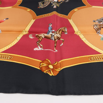 Hermès Carré 90 "ECOLE FRANCAISE D'EQUITATION" 100% Seidenschal in Rot x Schwarz
