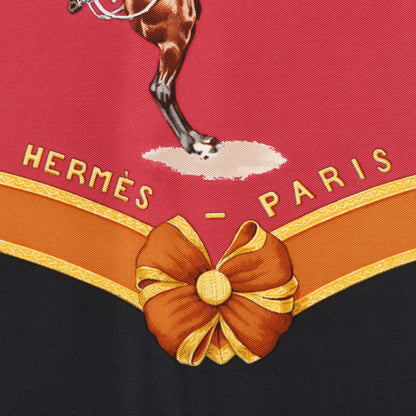 Hermès Carré 90 "ECOLE FRANCAISE D'EQUITATION" 100% Seidenschal in Rot x Schwarz