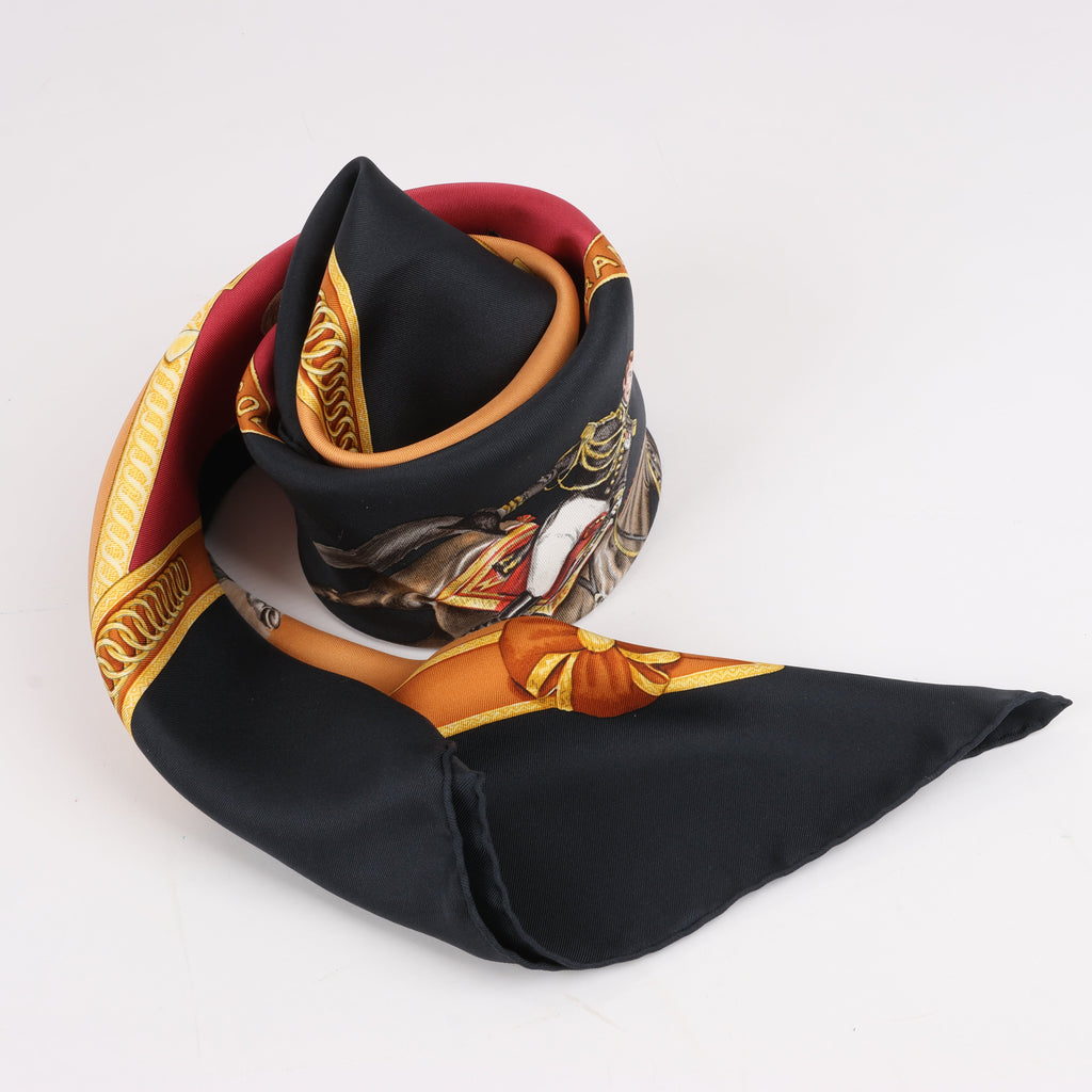 Hermès Carré 90 "ECOLE FRANCAISE D'EQUITATION" 100% Silk Scarf in Red x Black