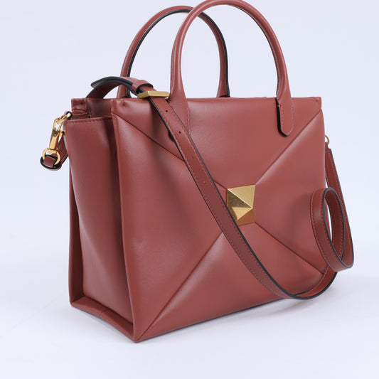 Valentino Garavani One Studs Leather 2Way Shoulder Bag in Chestnut