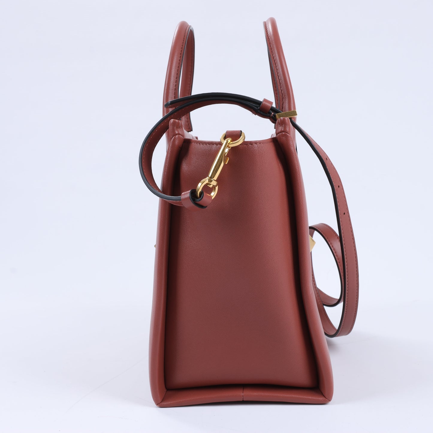 Valentino Garavani One Studs Leather 2Way Shoulder Bag in Chestnut