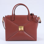 Valentino Garavani One Studs Leather 2Way Shoulder Bag in Chestnut