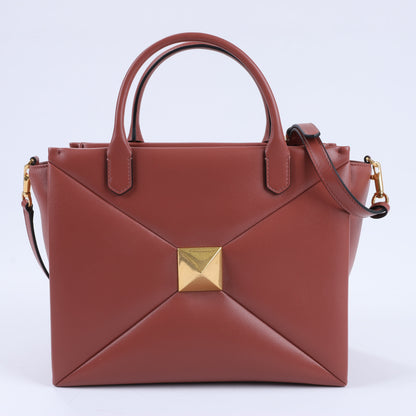 Valentino Garavani One Studs Leather 2Way Shoulder Bag in Chestnut