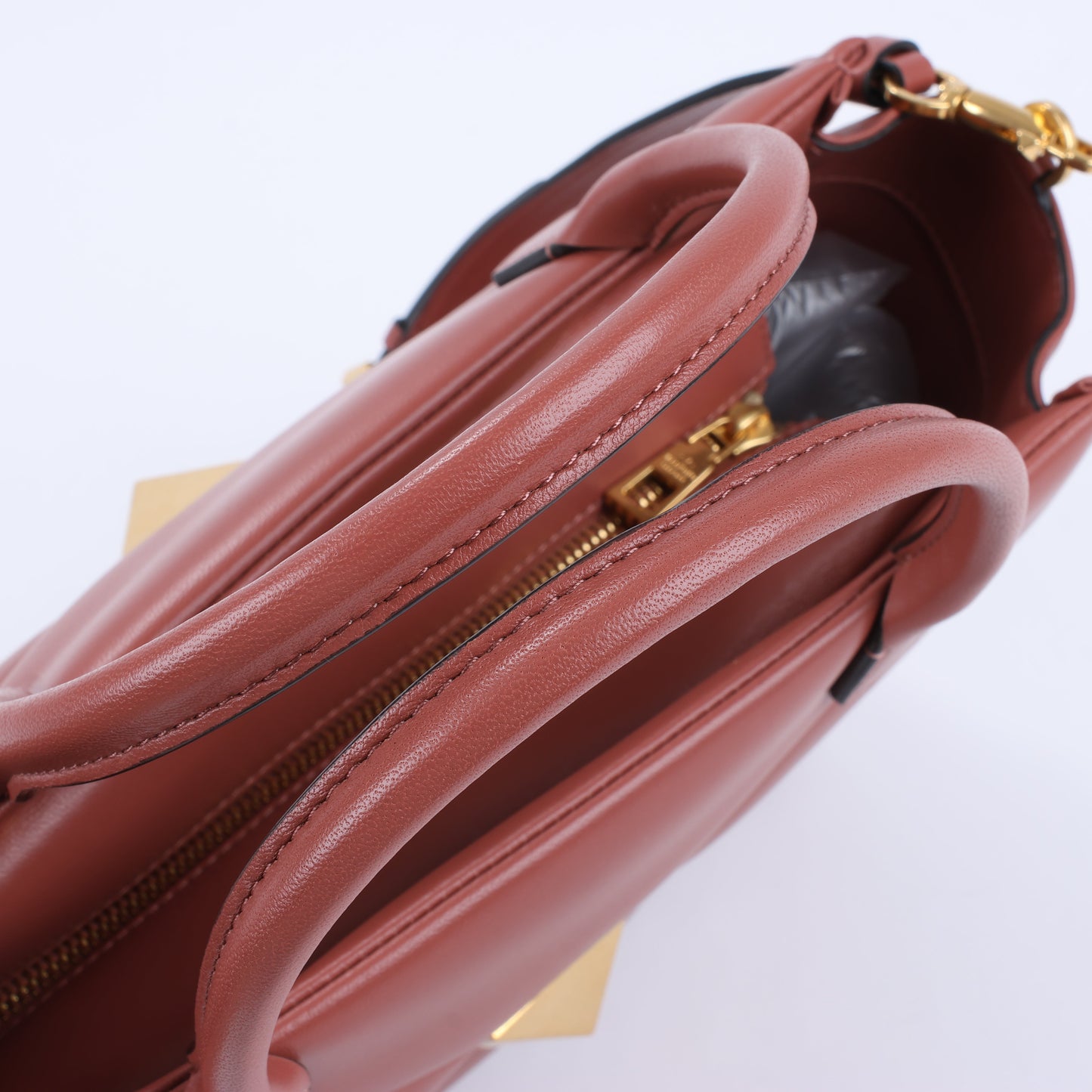 Valentino Garavani One Studs Leather 2Way Shoulder Bag in Chestnut