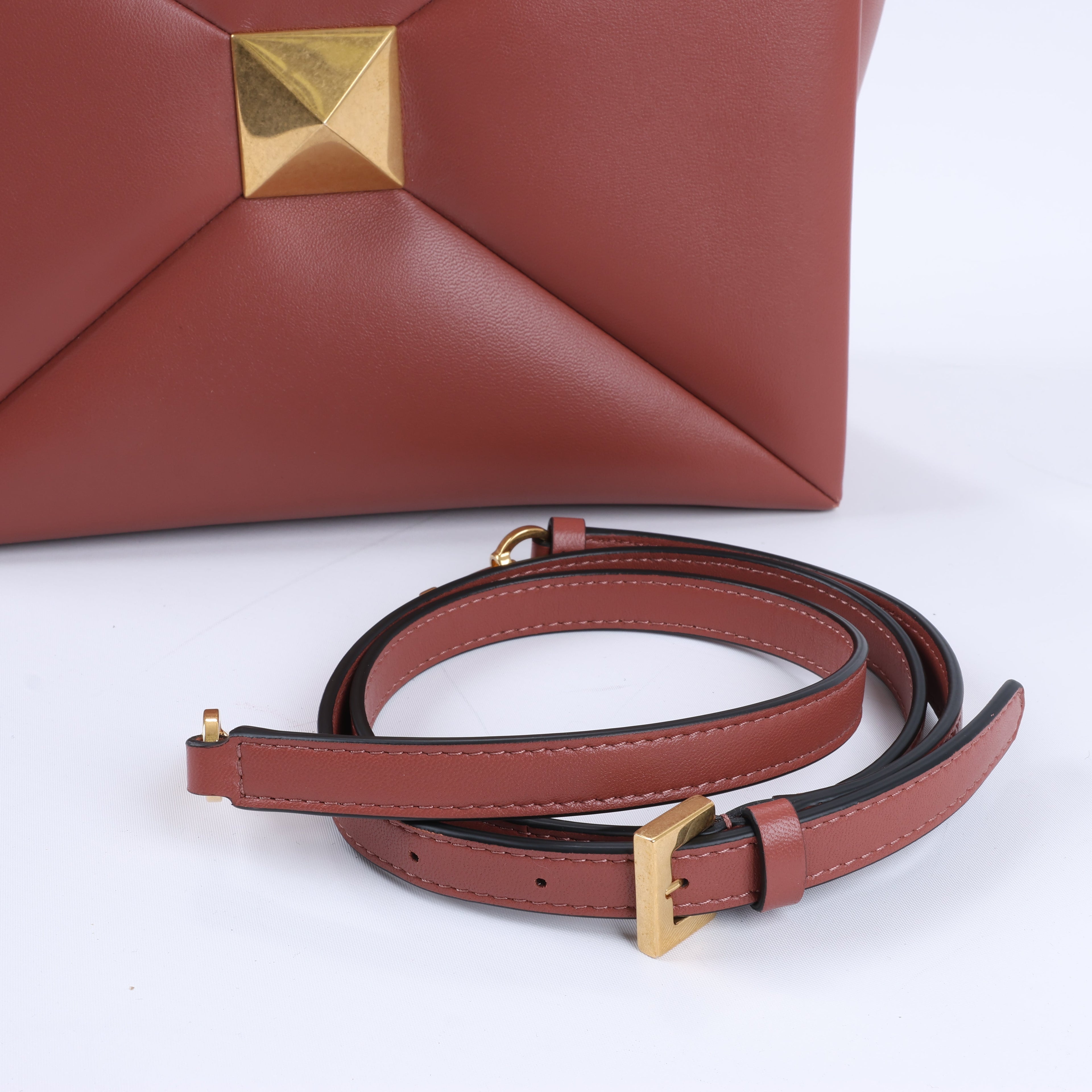 Valentino Garavani One Studs Leather 2Way Shoulder Bag in Chestnut