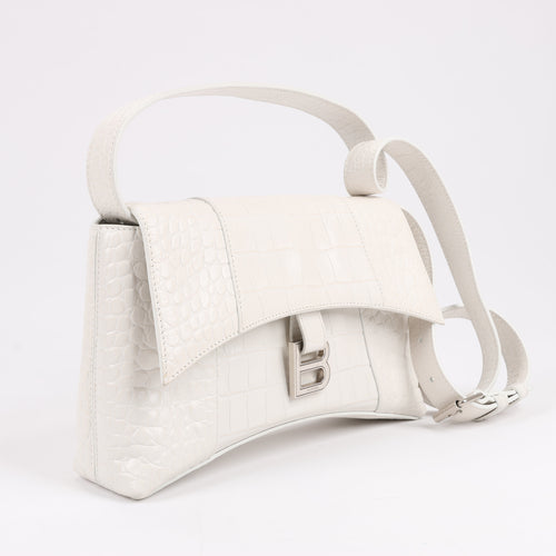 Bolso de hombro Balenciaga Hourglass Mock Croc en blanco 671355
