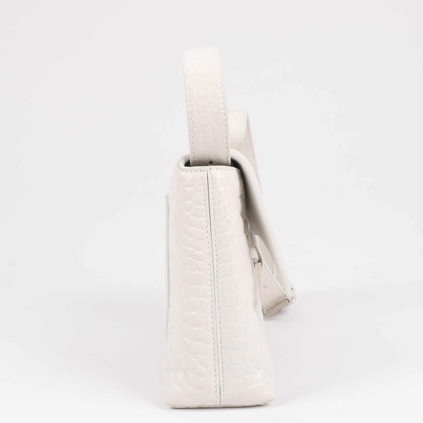 Balenciaga Hourglass Schultertasche in Krokodiloptik in Weiß 671355