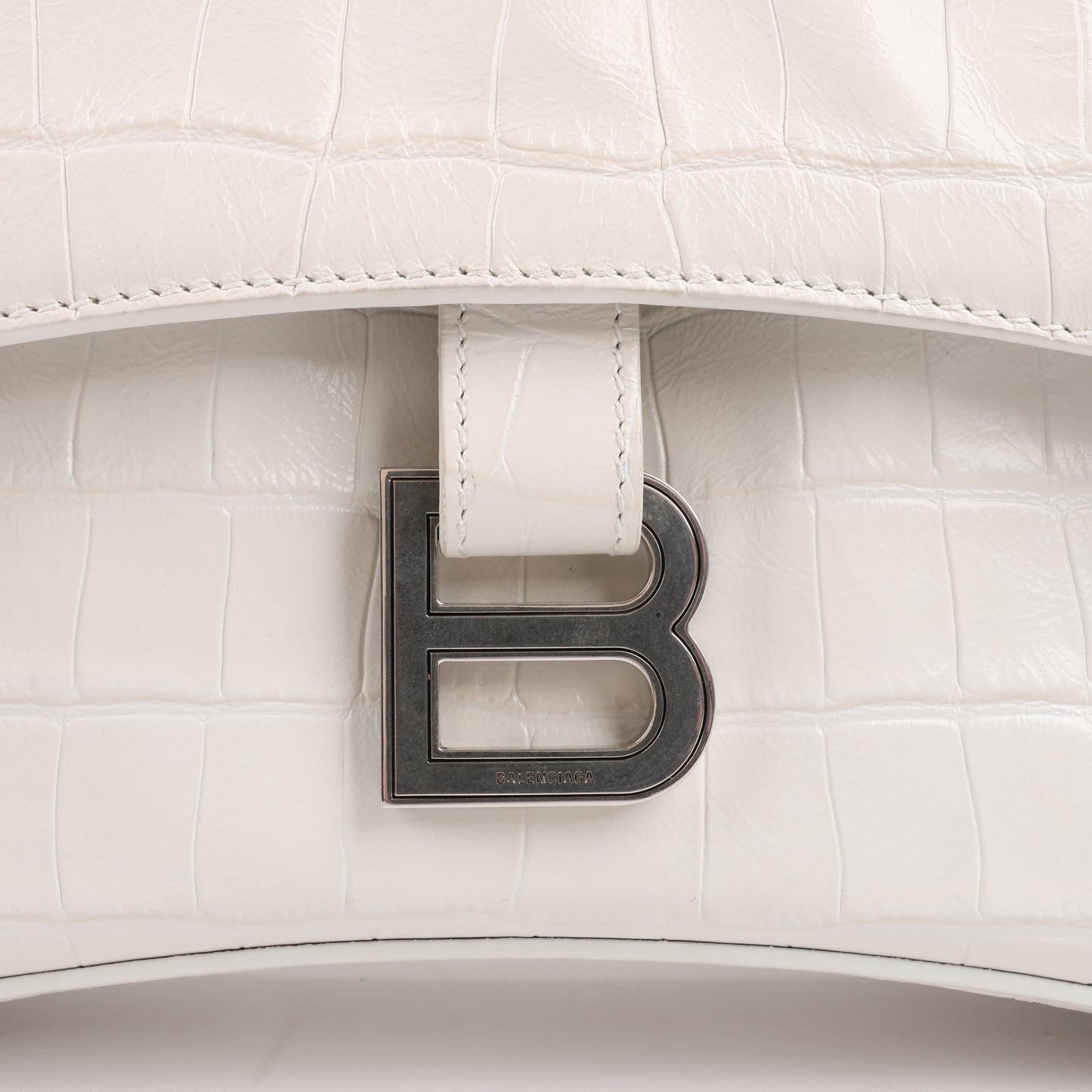 Balenciaga Hourglass Mock Croc Shoulder bag in White 671355