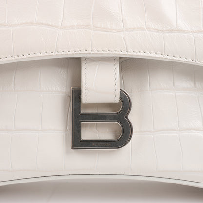 Balenciaga Hourglass Schultertasche in Krokodiloptik in Weiß 671355