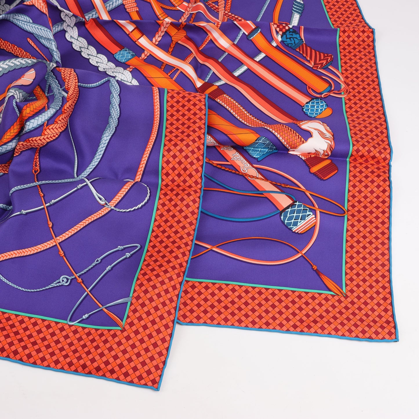 Hermès Carré 90 Fouets et Badines" 100% Silk Scarf in Purple