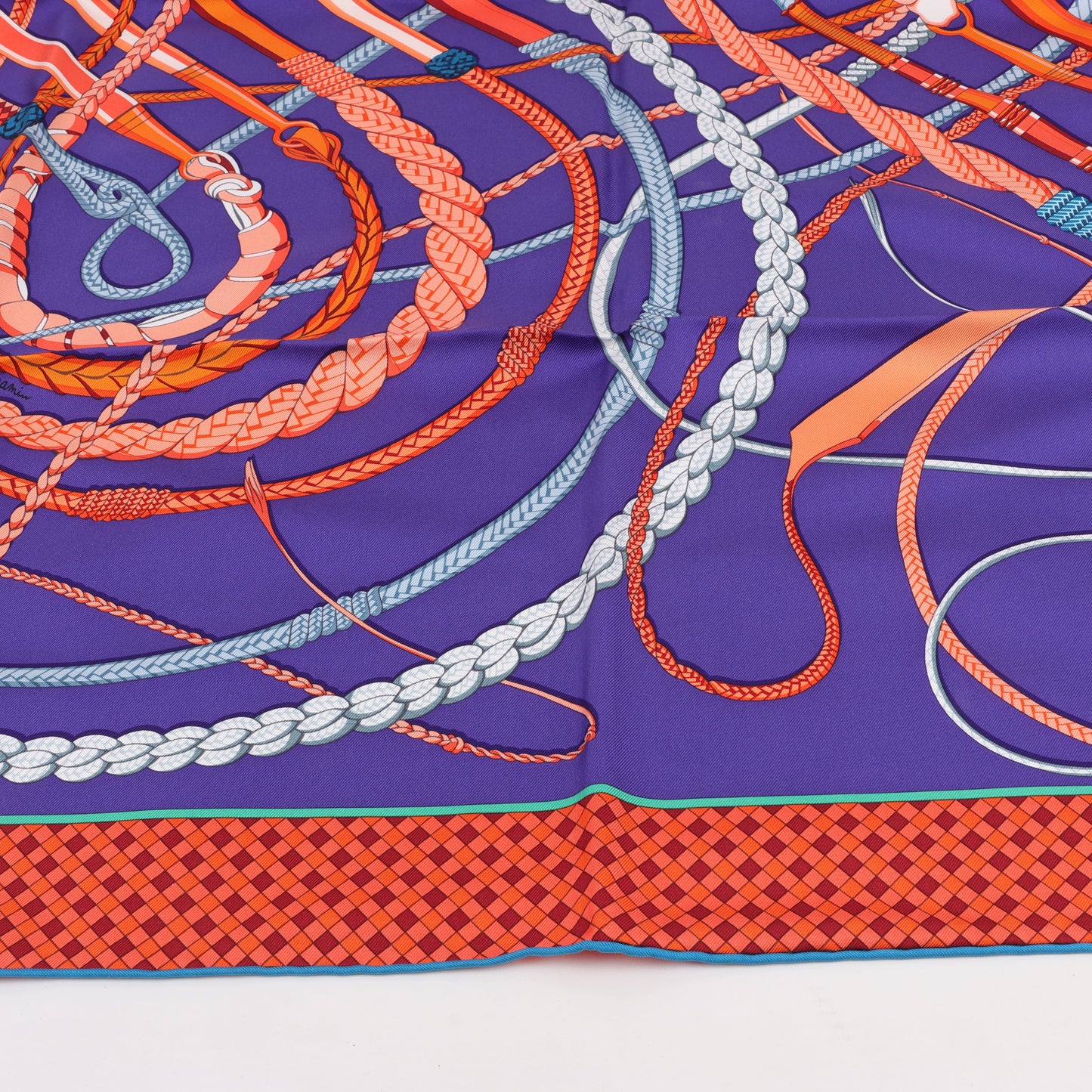 Hermès Carré 90 Fouets et Badines" 100% Silk Scarf in Purple