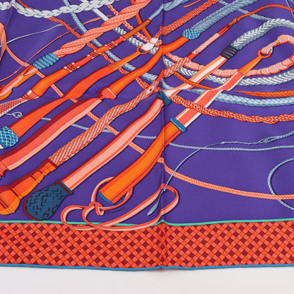 Hermès Carré 90 Fouets et Badines" 100% Silk Scarf in Purple