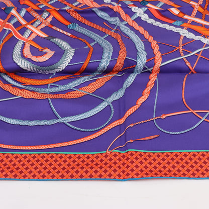 Hermès Carré 90 Fouets et Badines" 100% Silk Scarf in Purple