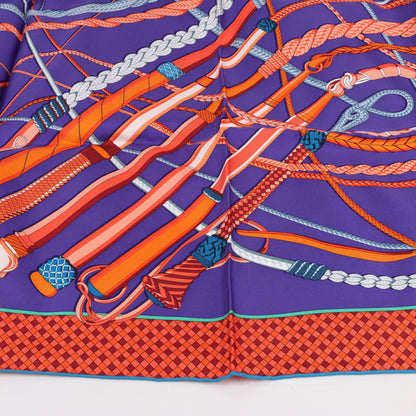 Hermès Carré 90 Fouets et Badines" 100% Silk Scarf in Purple