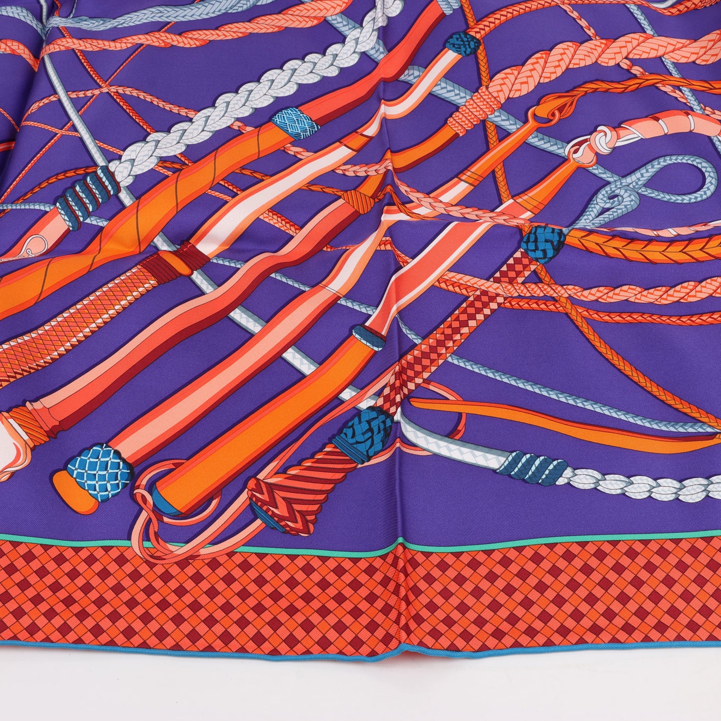 Hermès Carré 90 Fouets et Badines" 100% Silk Scarf in Purple