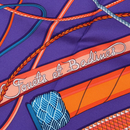 Hermès Carré 90 Fouets et Badines" 100% Silk Scarf in Purple