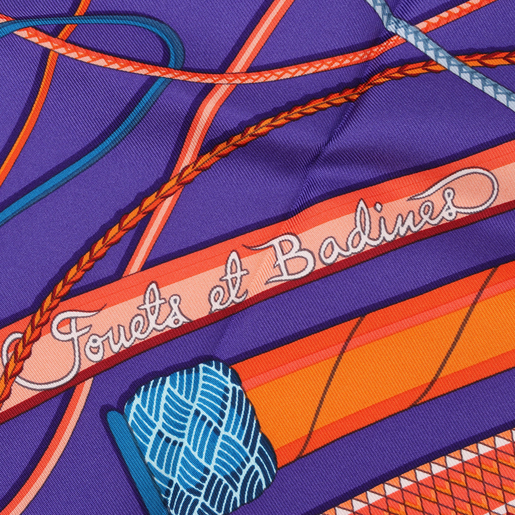 Hermès Carré 90 Fouets et Badines" 100% Silk Scarf in Purple