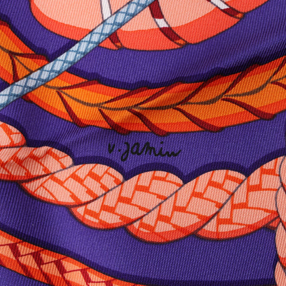 Hermès Carré 90 Fouets et Badines" 100% Silk Scarf in Purple