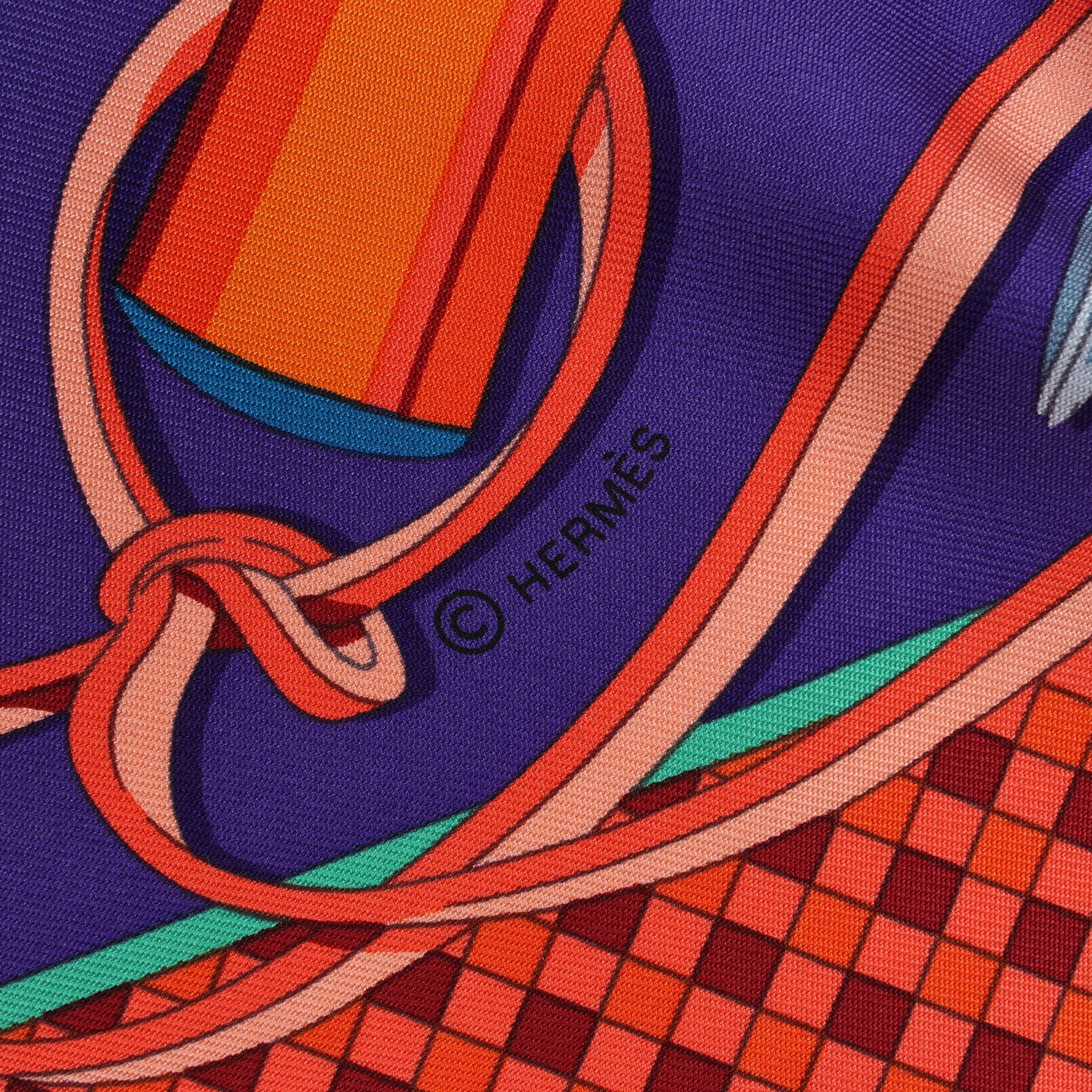 Hermès Carré 90 Fouets et Badines" 100% Silk Scarf in Purple