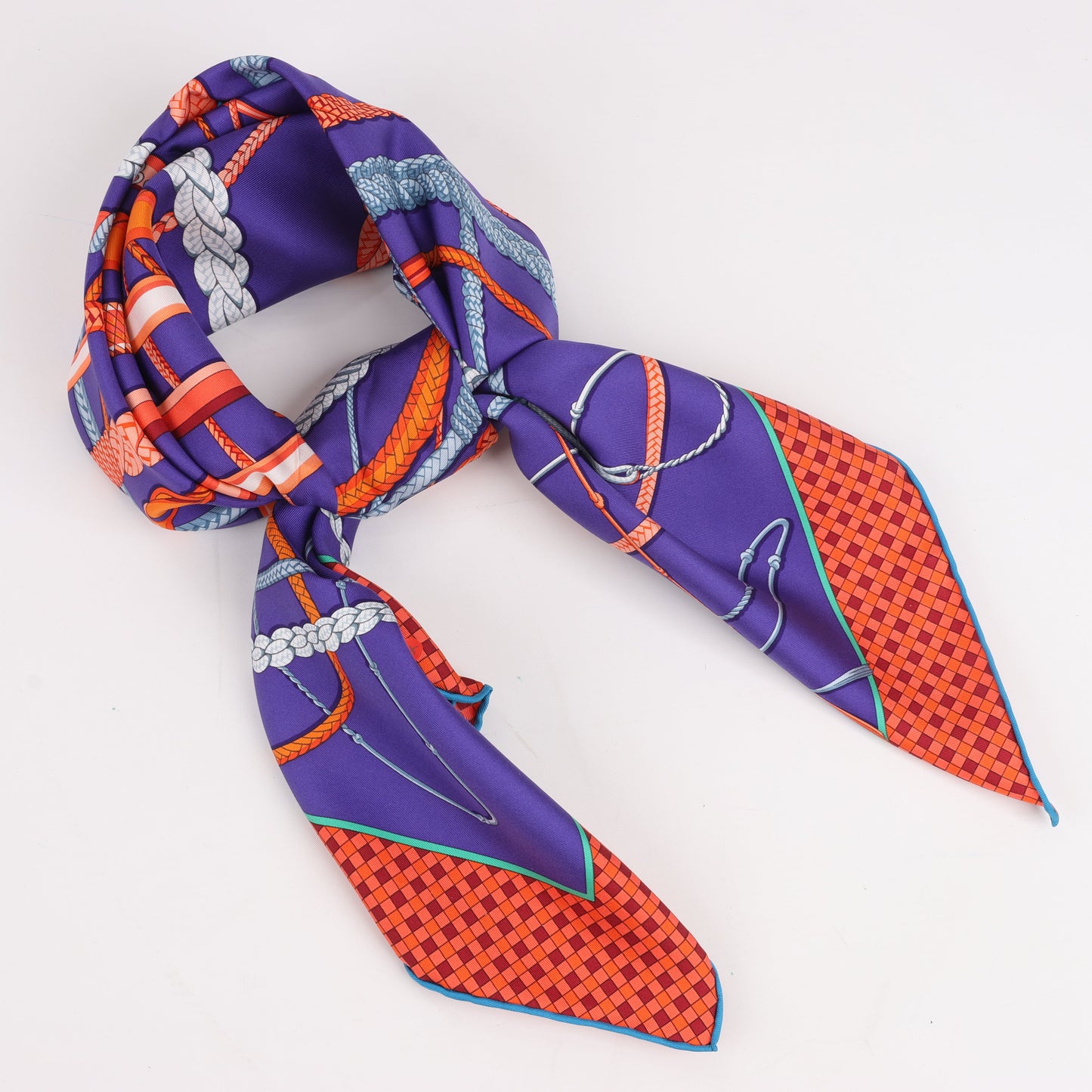 Hermès Carré 90 Fouets et Badines" 100% Silk Scarf in Purple