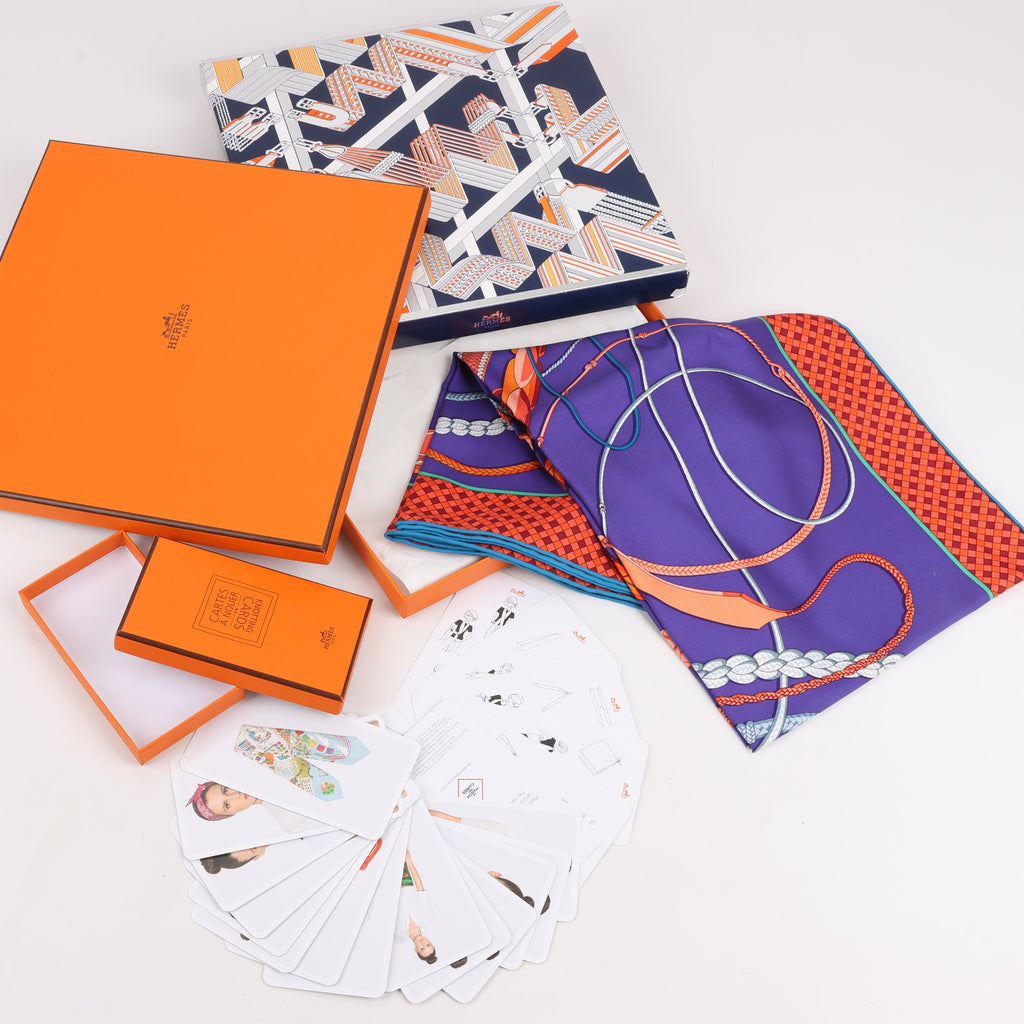 Hermès Carré 90 Fouets et Badines" 100% Silk Scarf in Purple