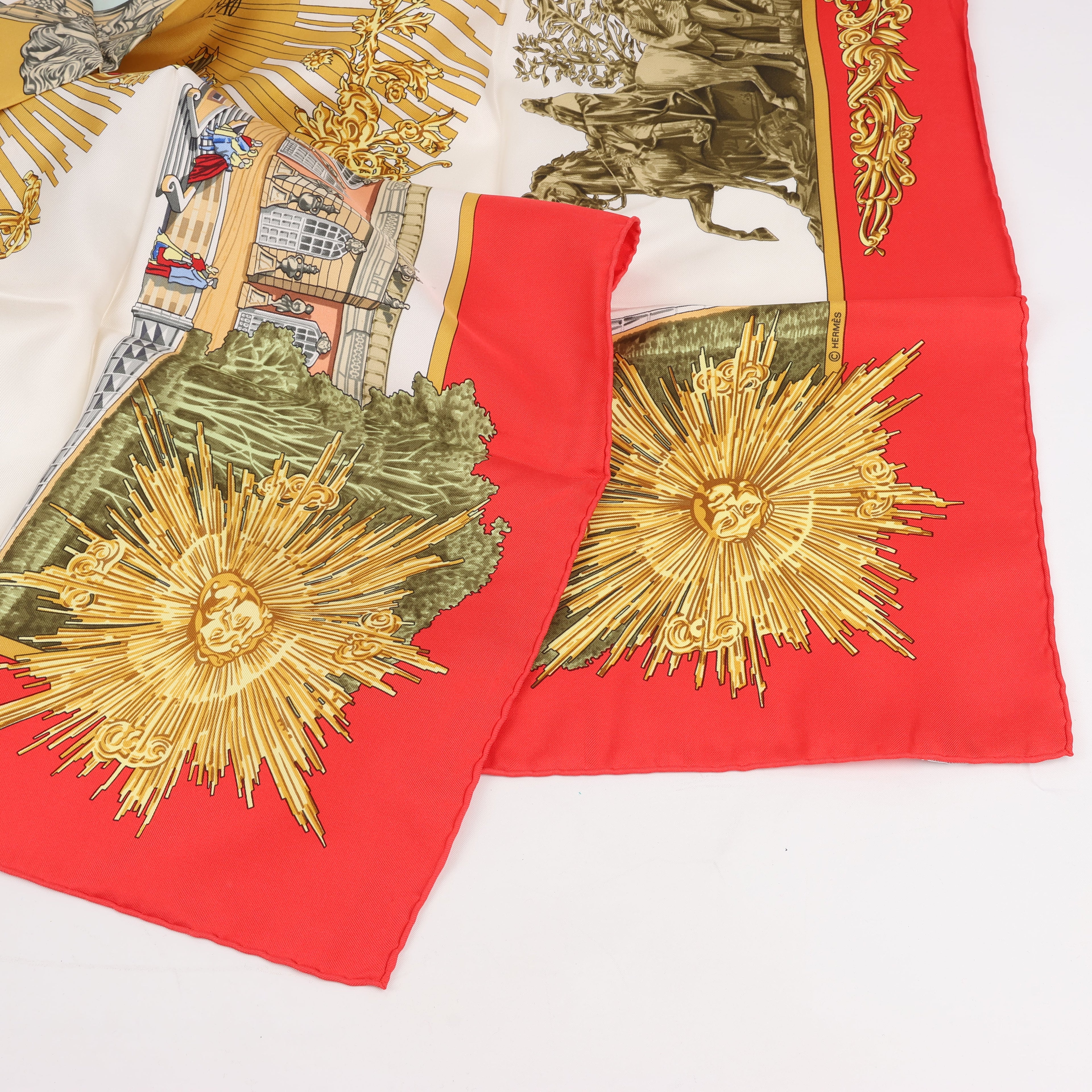 Hermès Carré 90 "SANSSOUCY" 100% Silk Scarf in Red