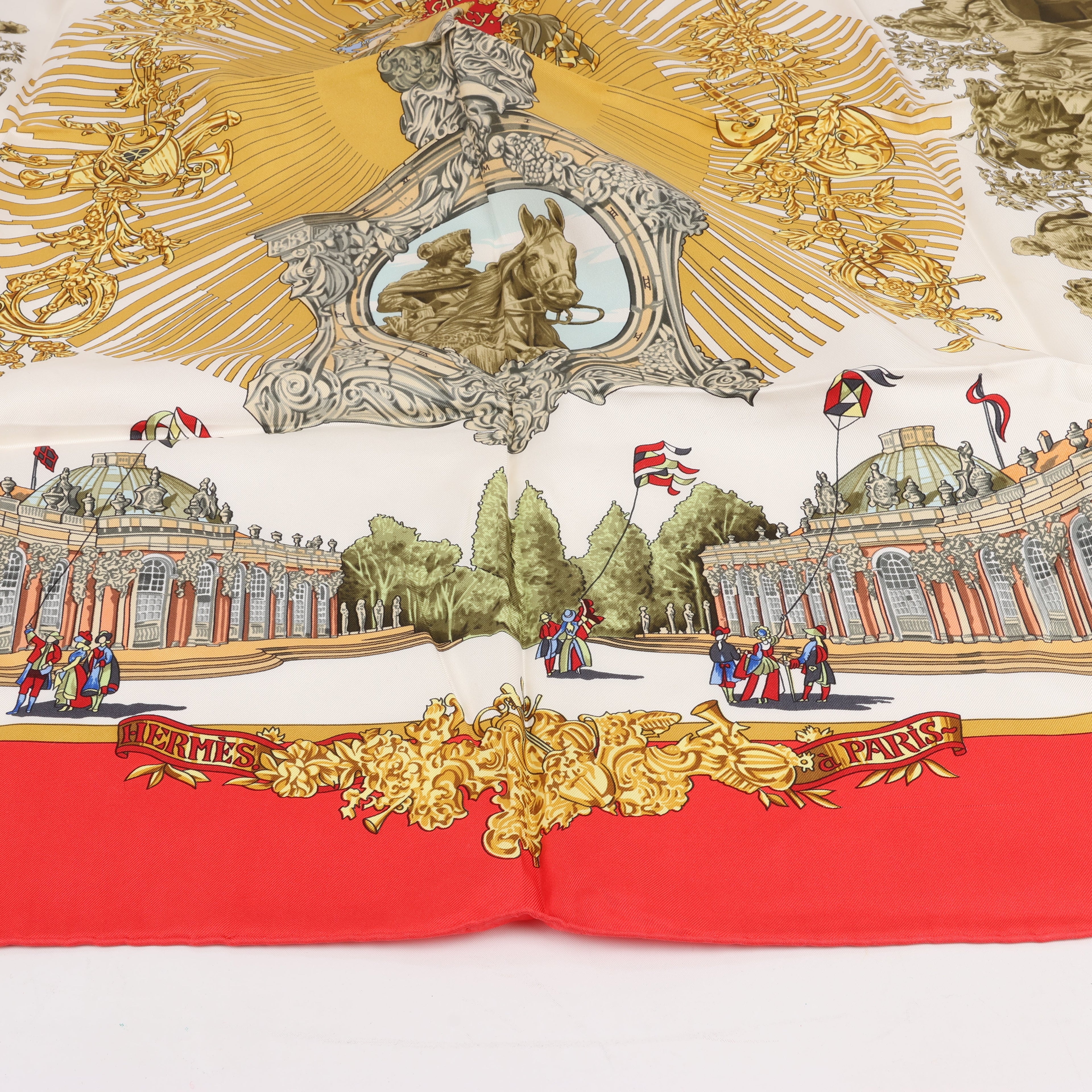 Hermès Carré 90 "SANSSOUCY" 100% Silk Scarf in Red