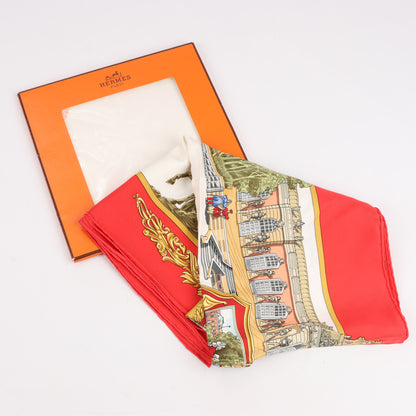Carré Hermès Carré 90 "SANSSOUCY" 100 % soie rouge