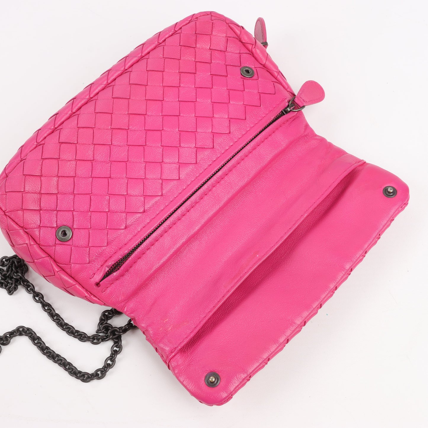 BOTTEGA VENETA Intrecciato Leather Chain Shoulder Bag in Hot Pink