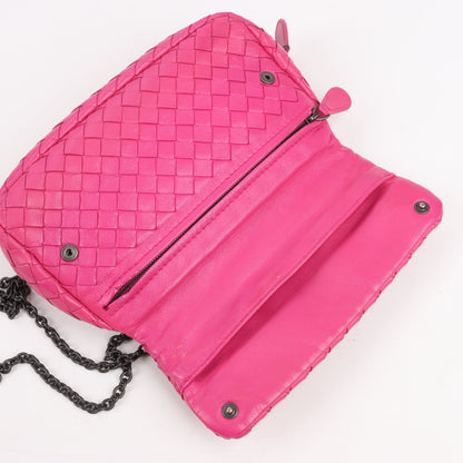 BOTTEGA VENETA Intrecciato Leather Chain Shoulder Bag in Hot Pink