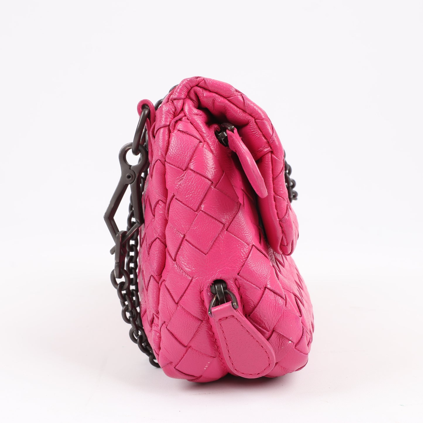 BOTTEGA VENETA Intrecciato Leather Chain Shoulder Bag in Hot Pink