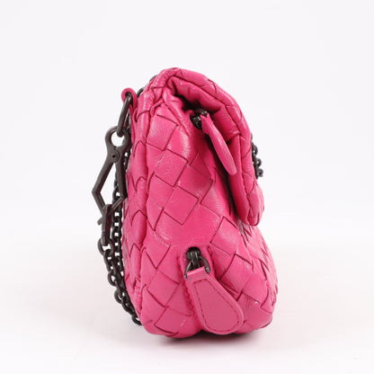 BOTTEGA VENETA Intrecciato Leather Chain Shoulder Bag in Hot Pink