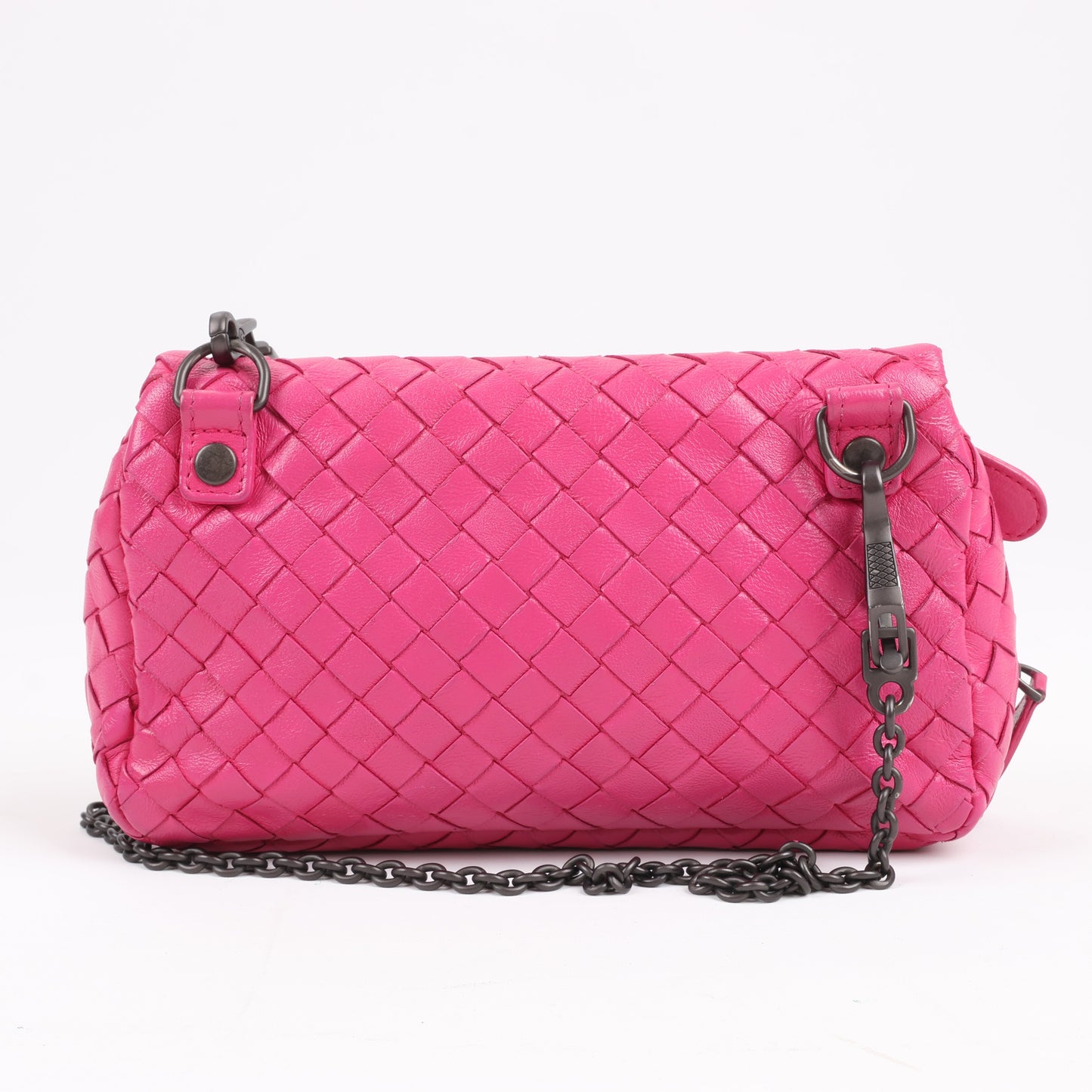 BOTTEGA VENETA Intrecciato Leather Chain Shoulder Bag in Hot Pink